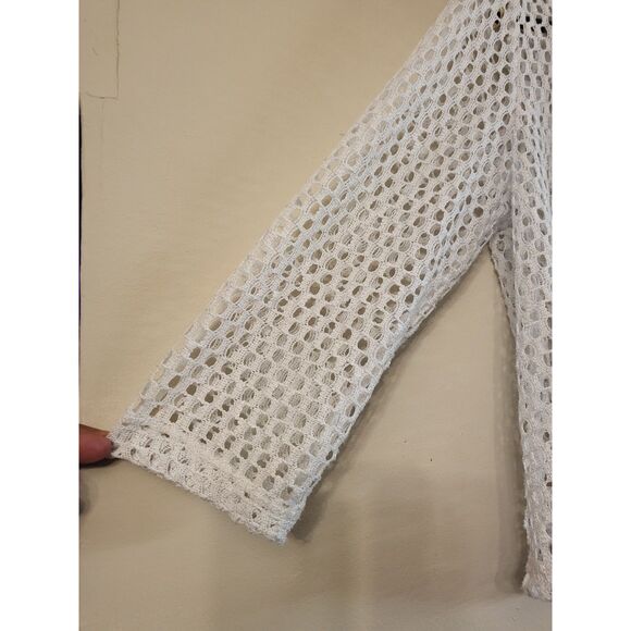 Choices White Metallic Open Mesh Short Open Cardigan Coastal Grandma Women Med. - Picture 6 of 6